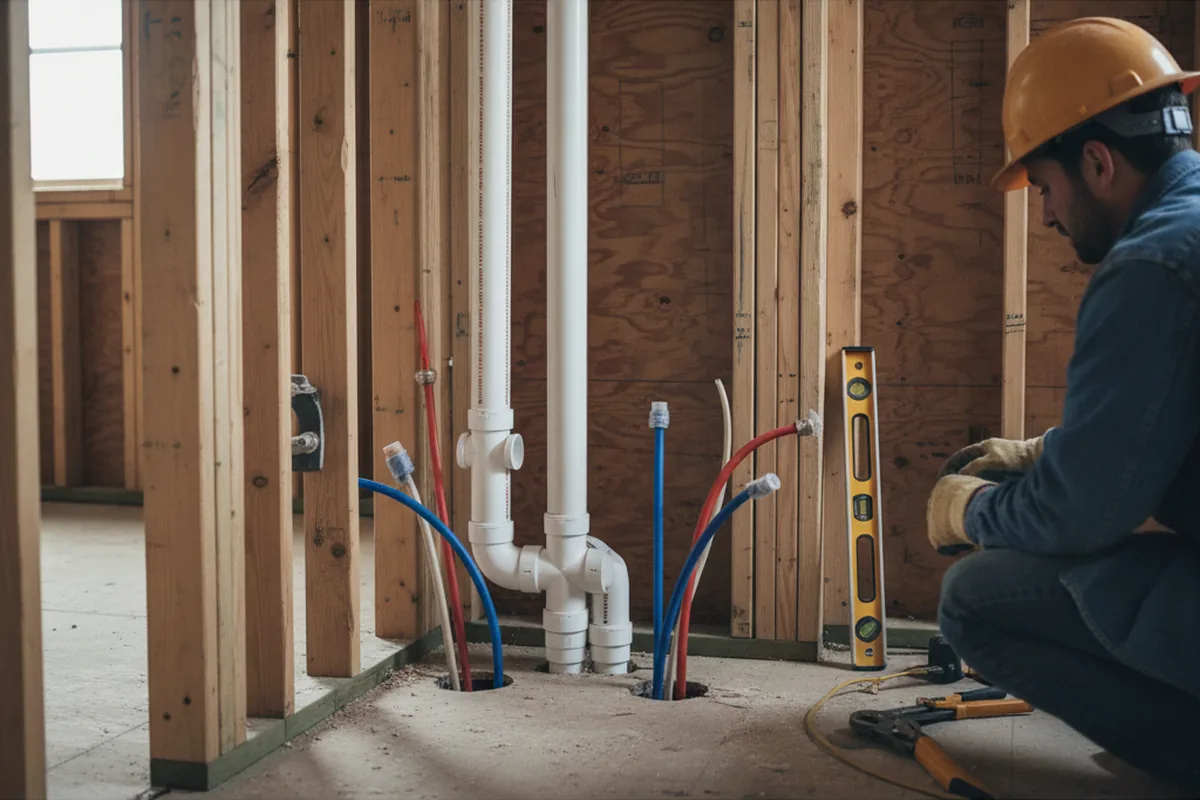 Drain and supply rough-in during Sump Pump Repair in Woodbridge